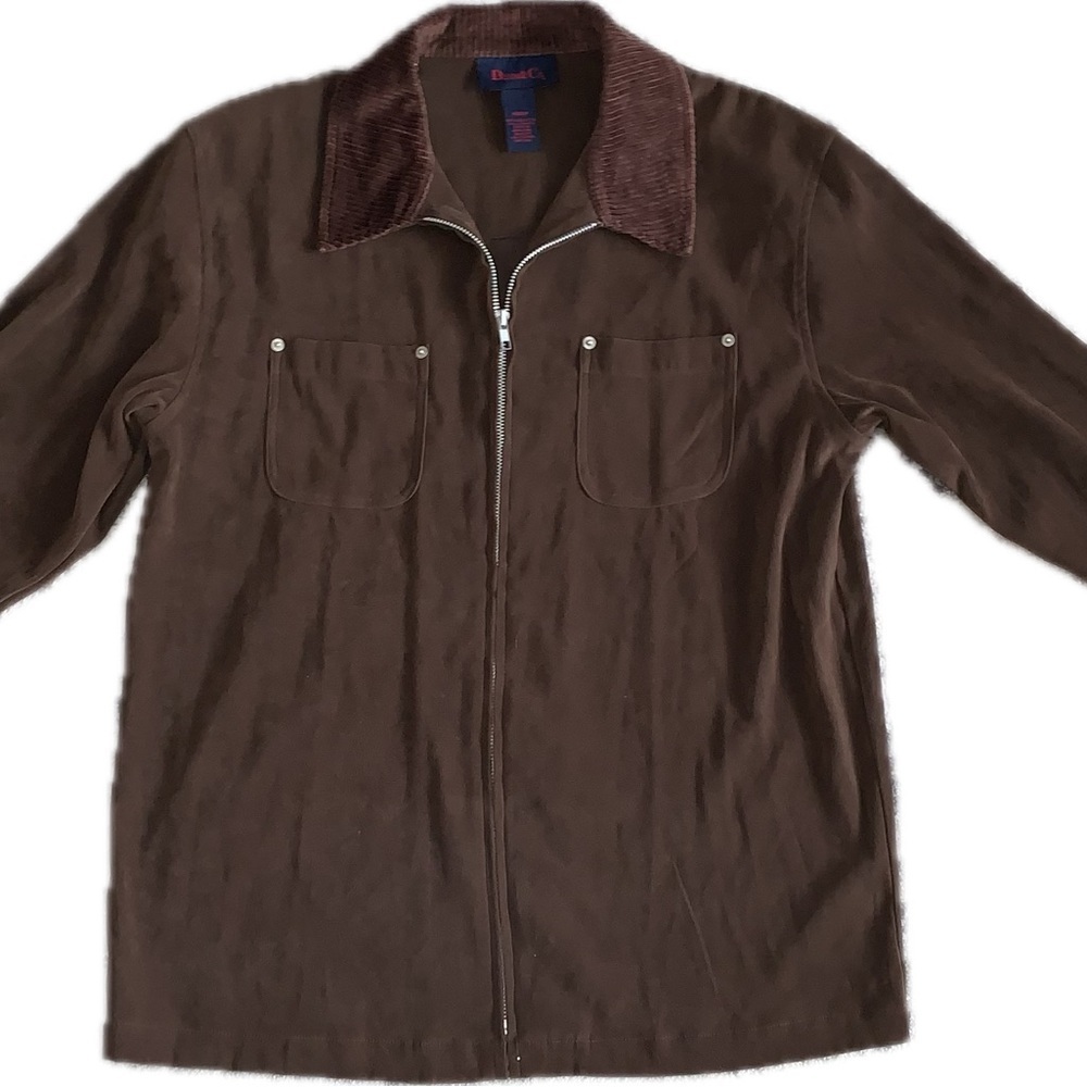 Denim&Co Brown Lightweight Zip-Up Jacket with Corduroy Collar